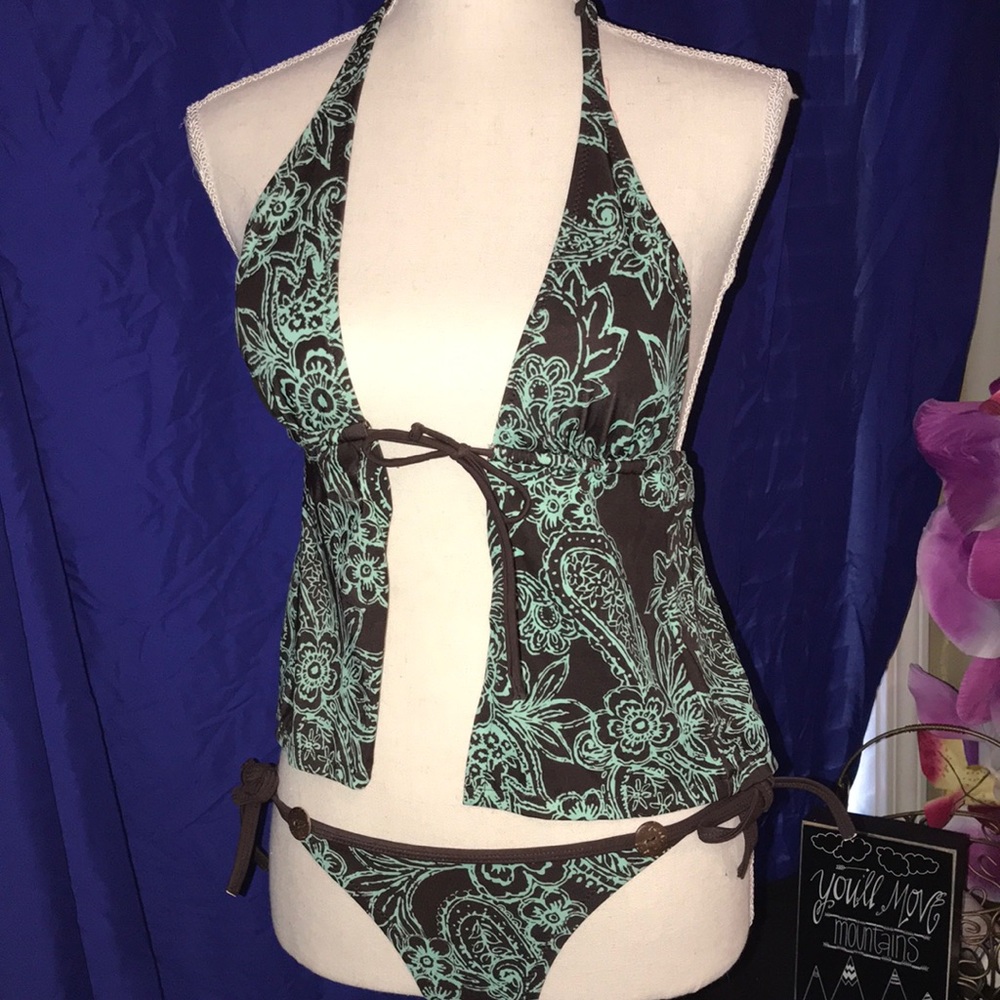 Seafoam Green and Brown Tankini.